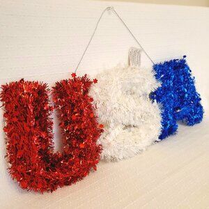 USA Tinsel Hanging Wreath Patriotic Decor